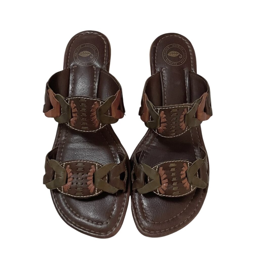 NURTURE Sandals Women's Size 9 Brown Leather Wedge With 2.25 Inch Heel EUC